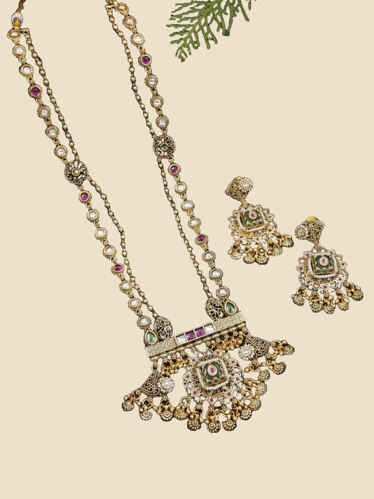 Long Black-Bead Temple Necklace Set