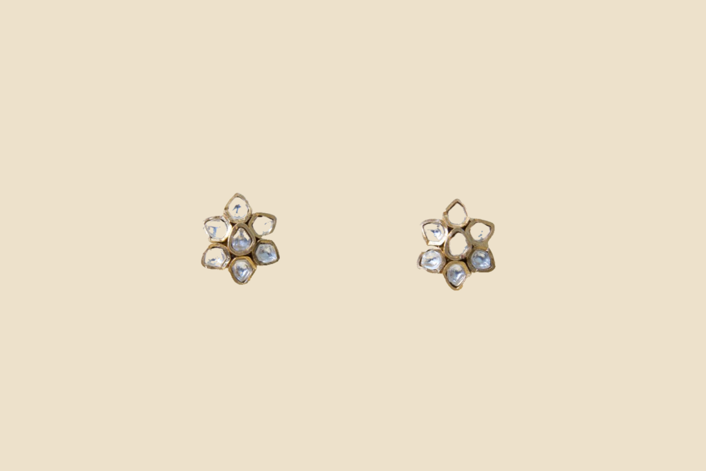 Elegant Floral Crystal Stud Earrings - Gold Tone