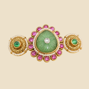 Antique Gold Mint Green Ruby Floral Statement Ring