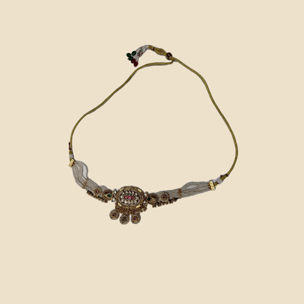 Traditional Gold and Pearl Necklace Set with Matching Jhumka Earrings