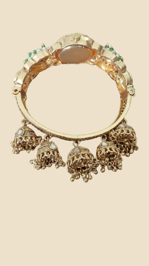 Antique Gold Bangle Watch with Jhumka Charms