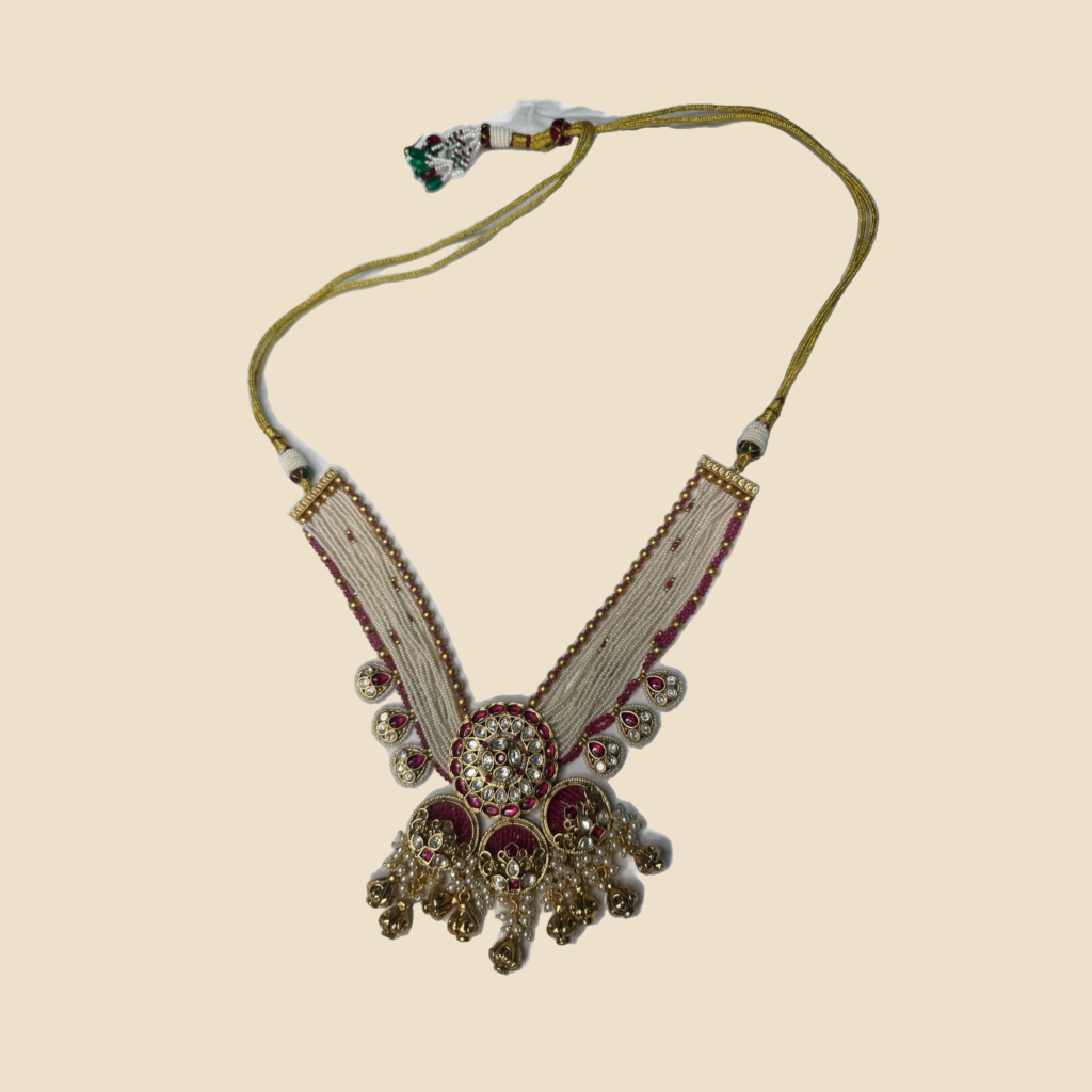Traditional Gold-Toned Kundan & Pearl Necklace Set with Matching Earrings