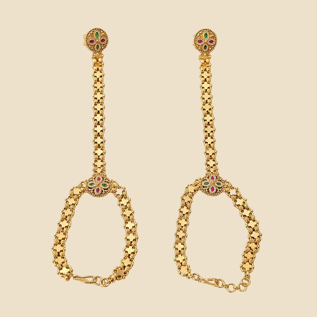 Antique Gold Ruby Green Floral Hand Harness Pair