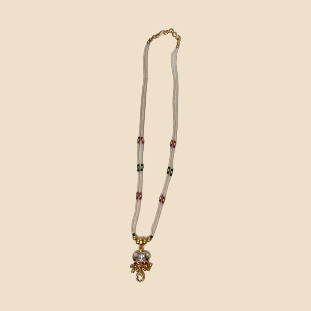 Elegant Pearl and Crystal Beaded Necklace with Jhumka Earrings Set