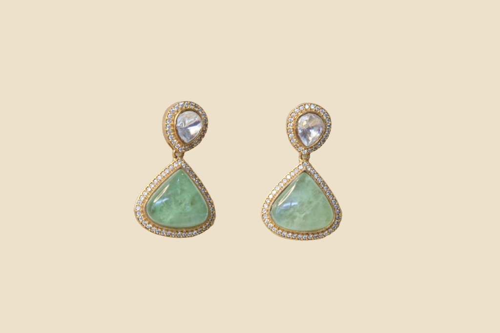 Elegant Green Stone Drop Earrings with Crystal Accents