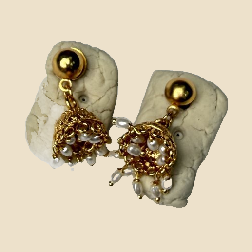 Gold-Toned Jhumka Earrings with Pearl Drop Detailing