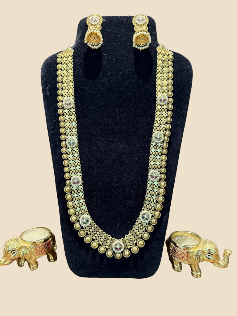 Traditional Gold-Toned Coin Necklace Set with Jhumka Earrings