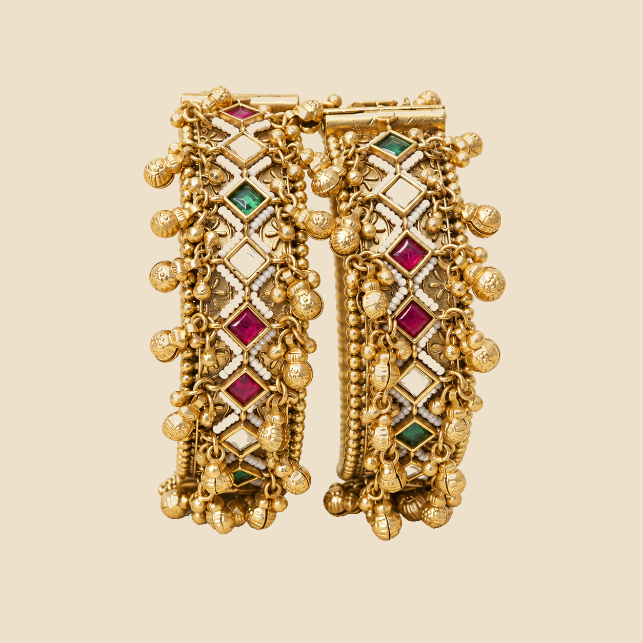 Traditional Gold-Plated Polki Bangles with Multicolor Stones