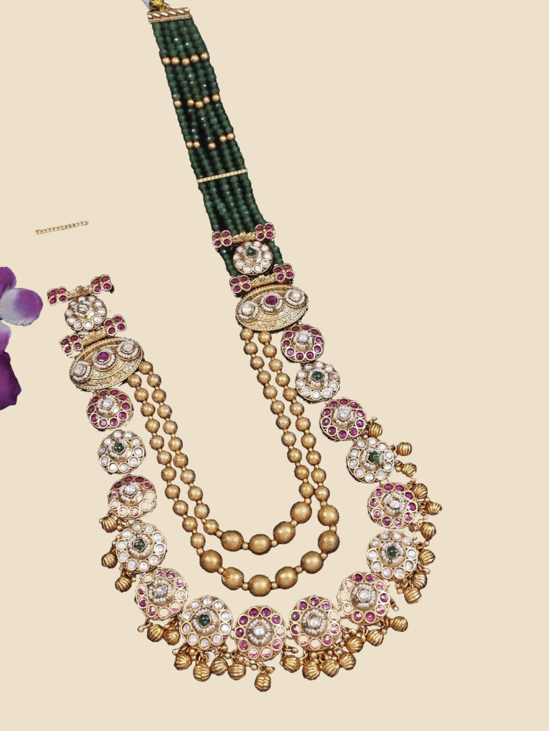 Layered Green Bead Temple Necklace Set