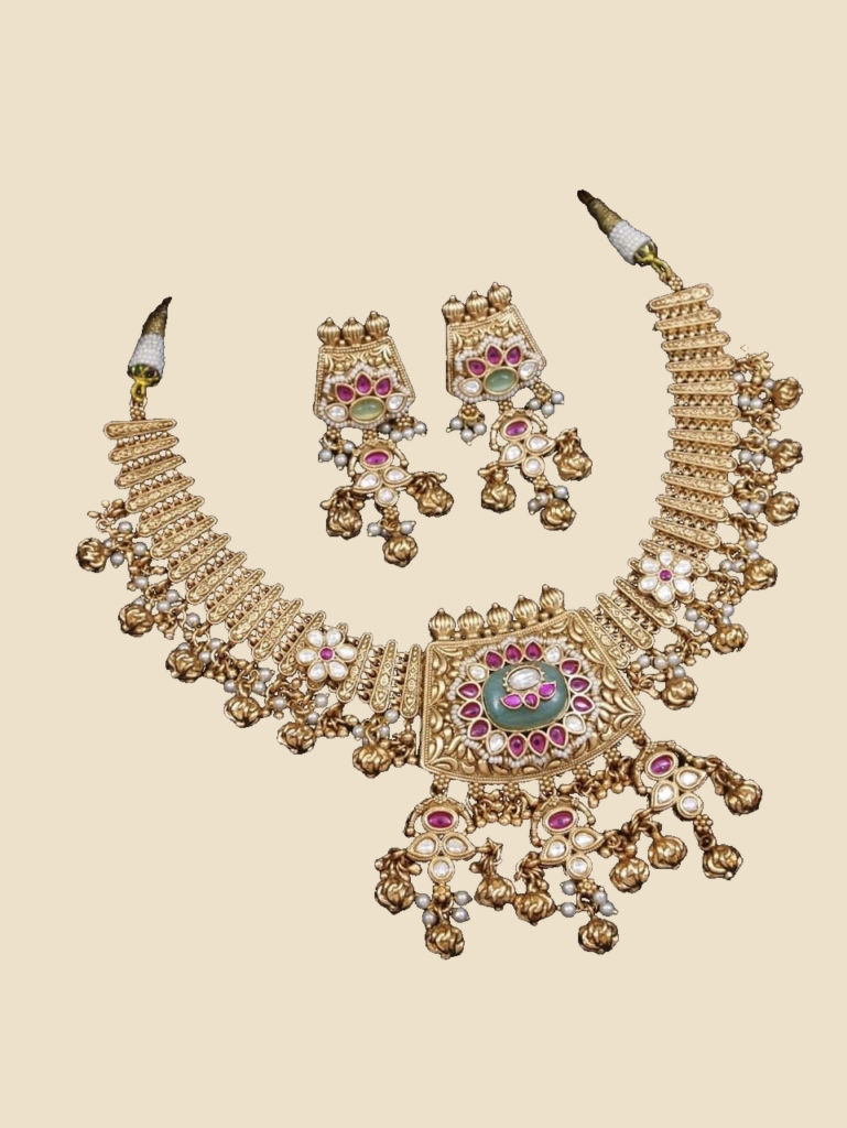 Traditional Kundan Choker Set with Pink Centre Stone