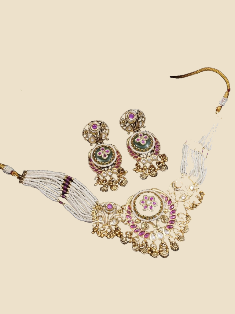 Pearl-Strand Kundan Pendant Necklace Set