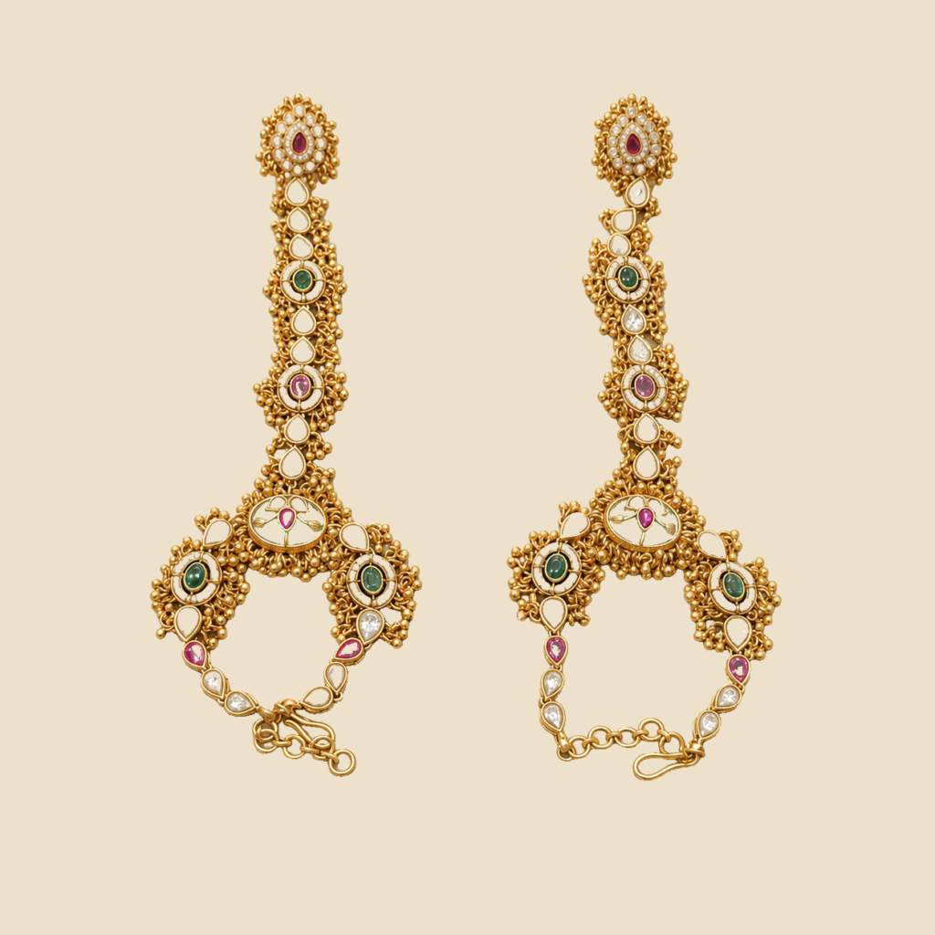 Antique Gold Kundan Floral Hand Harness Pair
