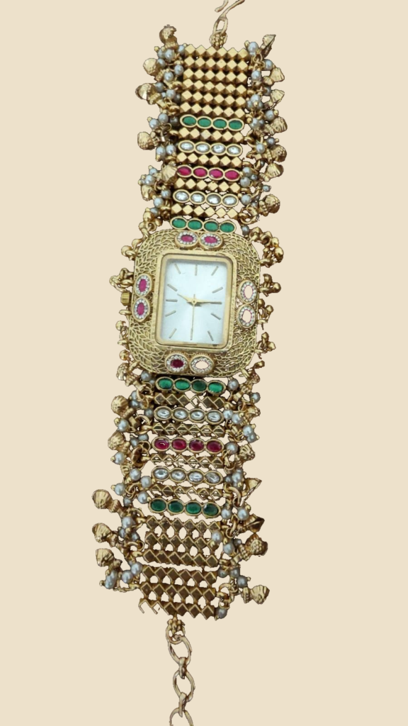 Multicolour Beaded Square-Dial Bracelet Watch