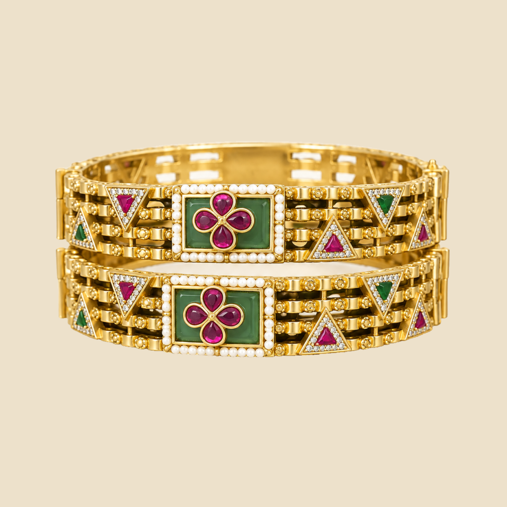 Traditional Gold-Plated Meenakari Bangles with Floral Design (Set of 2)