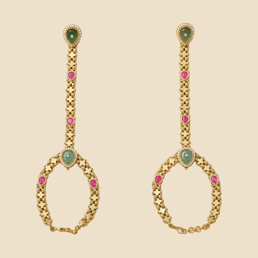Antique Gold Green Ruby Floral Hand Harness Pair