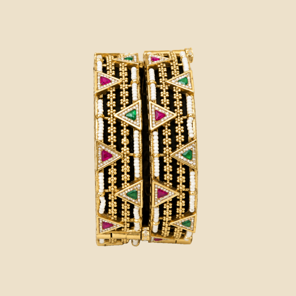 Ethnic Gold-Plated Bracelet with Multicolor Stones