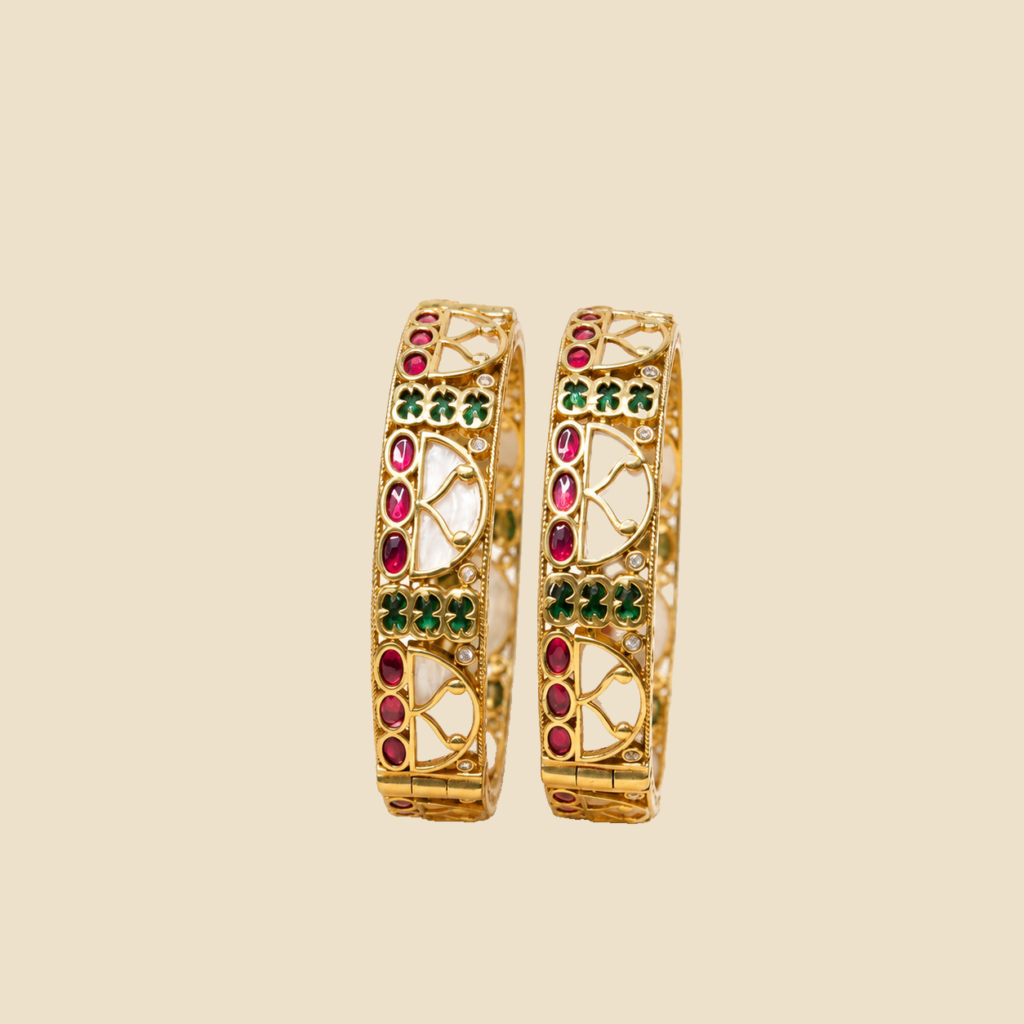 Traditional Gold-Plated Kundan Bangles with Multi-Color Stones