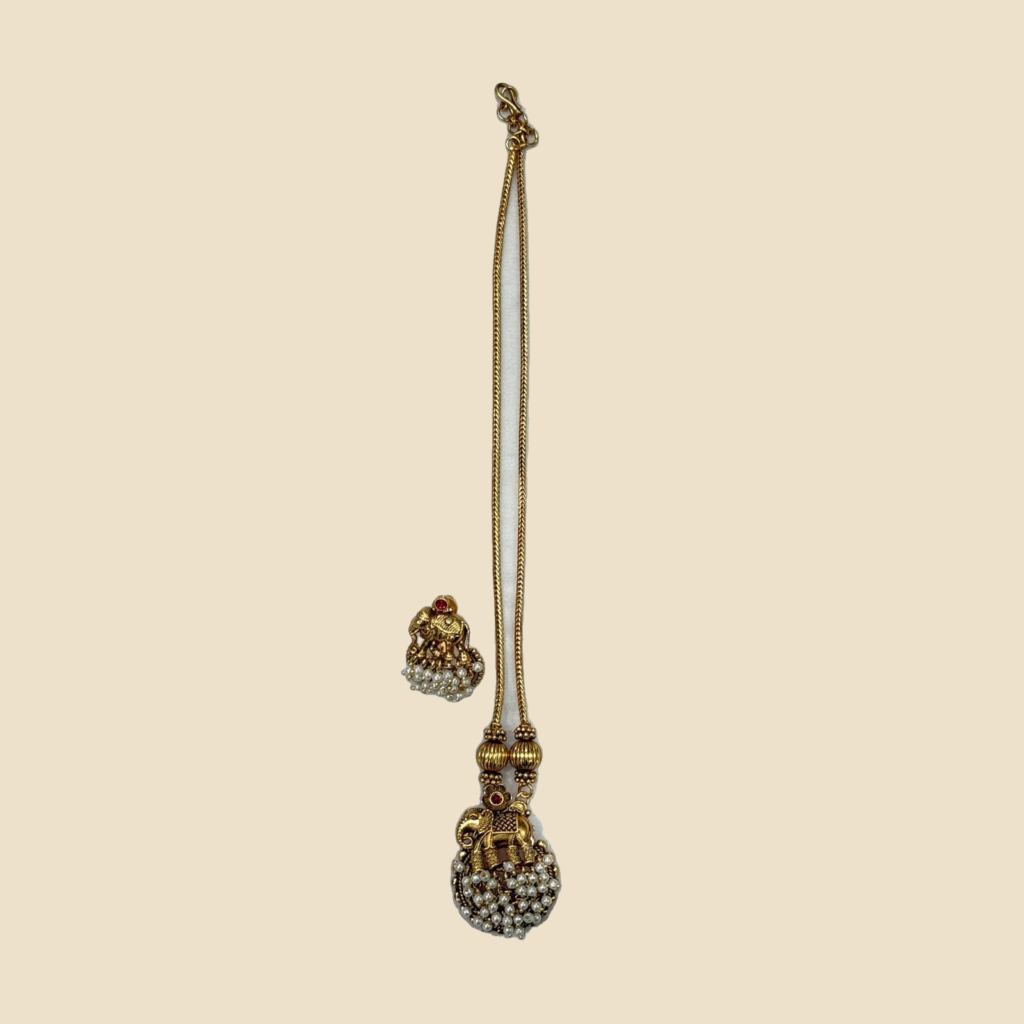 Gold-Toned Traditional Pendant Necklace with Matching Earrings Set