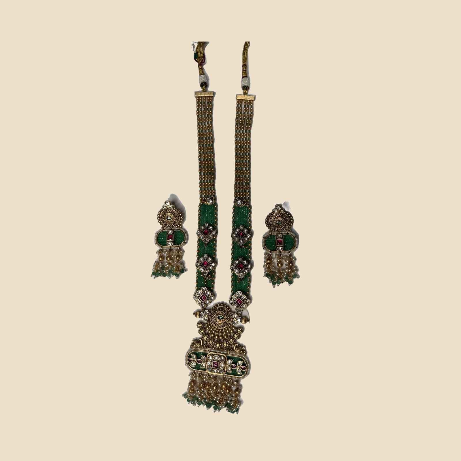 Traditional Green Meenakari Kundan Necklace Set with Jhumka Earrings - Image 2