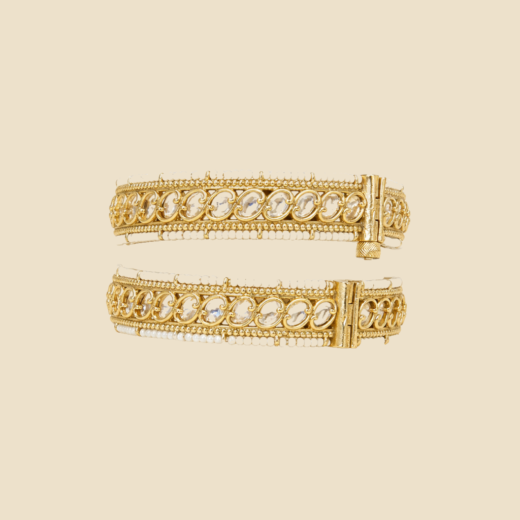 Gold-Plated Kundan & Pearl Bangles Set of 2