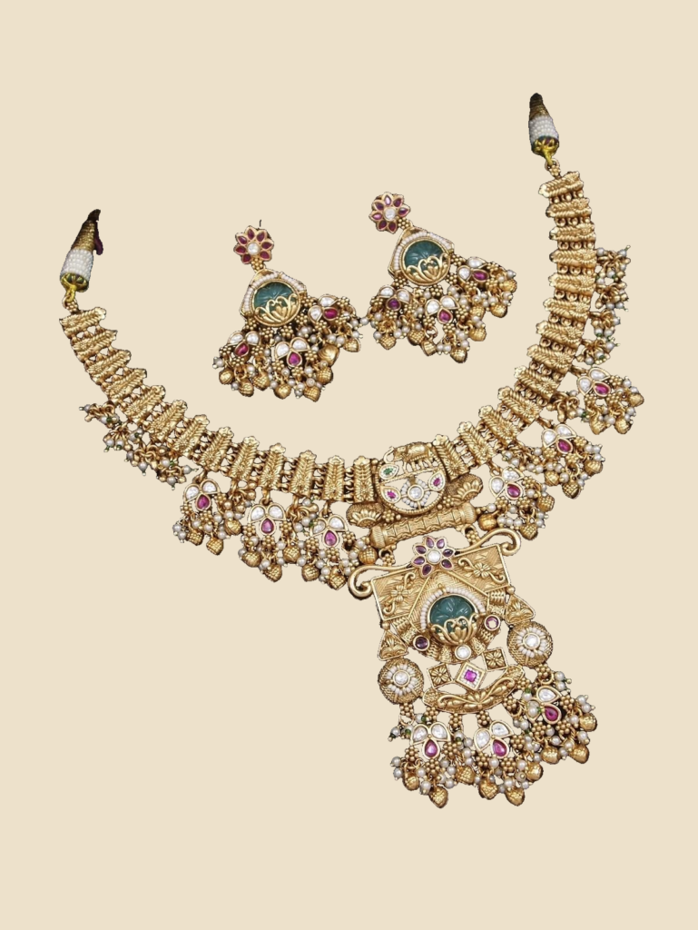 Traditional Kundan Choker Necklace Set with Pearl Drops