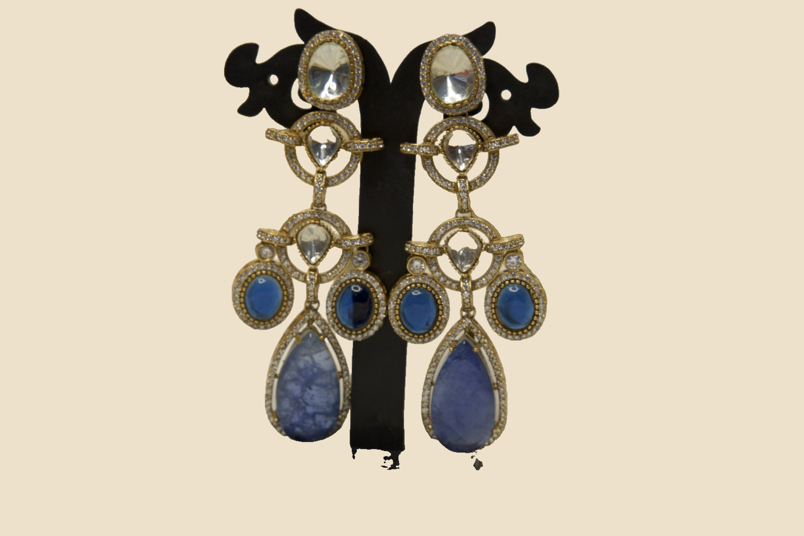 Elegant Blue Stone Chandelier Earrings with Crystal Accents