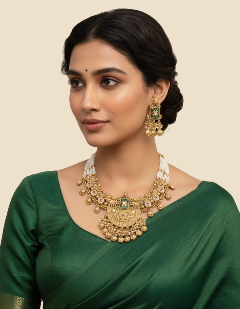 Antique Gold Temple Choker Necklace Set