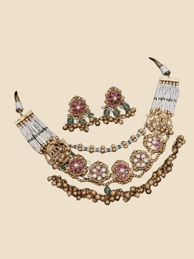 Multicolour Kundan Choker Set with Matching Earrings