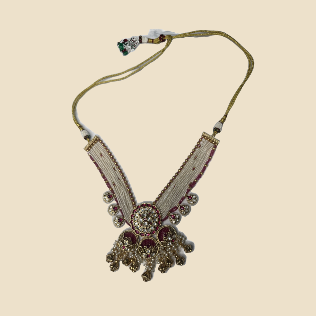 Ethnic Kundan Pearl Necklace Set with Matching Earrings