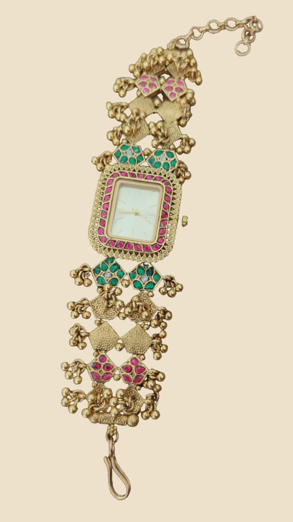 Multicolour Kundan Square-Dial Jewellery Watch