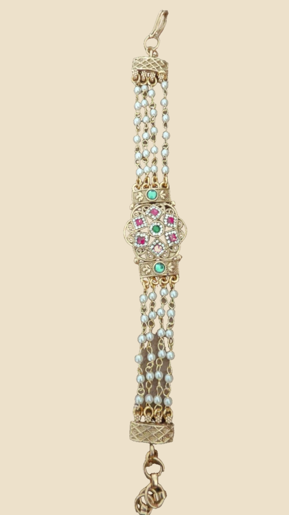 Pearl-Strand Kundan Medallion Bracelet