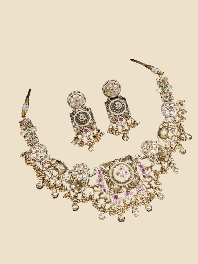 Antique Gold Peacock Choker Necklace Set