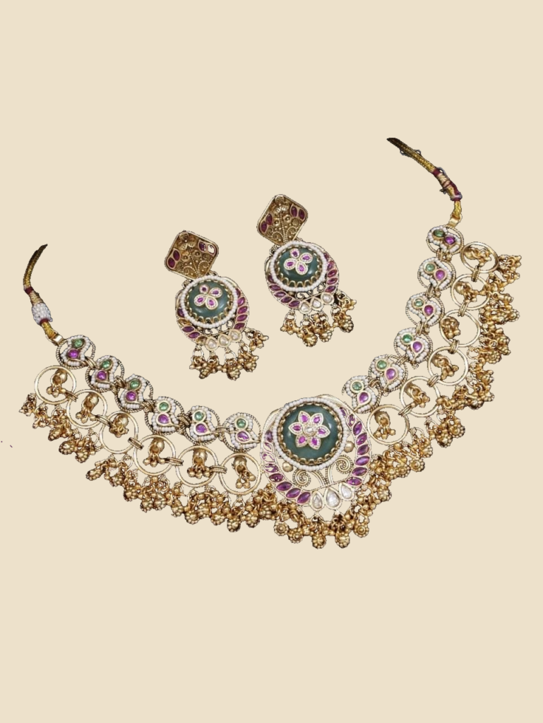 Multicolour Kundan Choker Set with Crescent Motifs