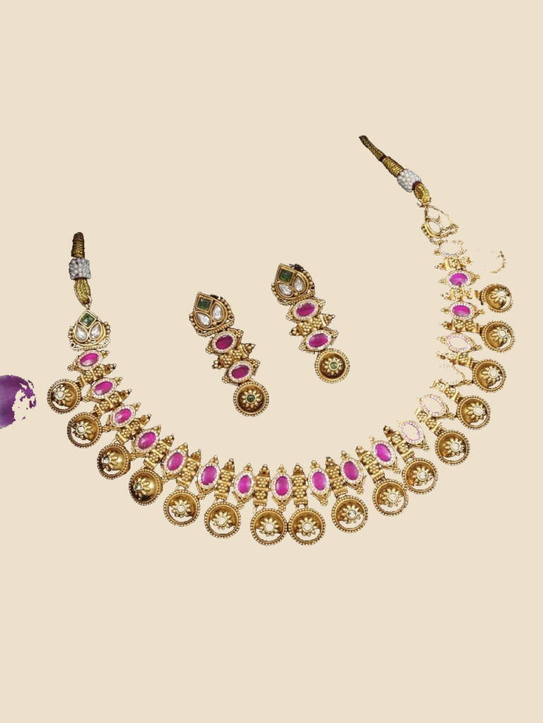 Pink Stone Kundan Necklace and Earring Set