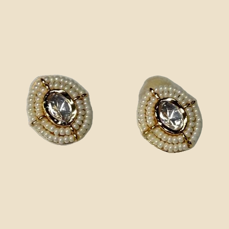 Elegant Gold-Tone Stud Earrings with Crystal Center