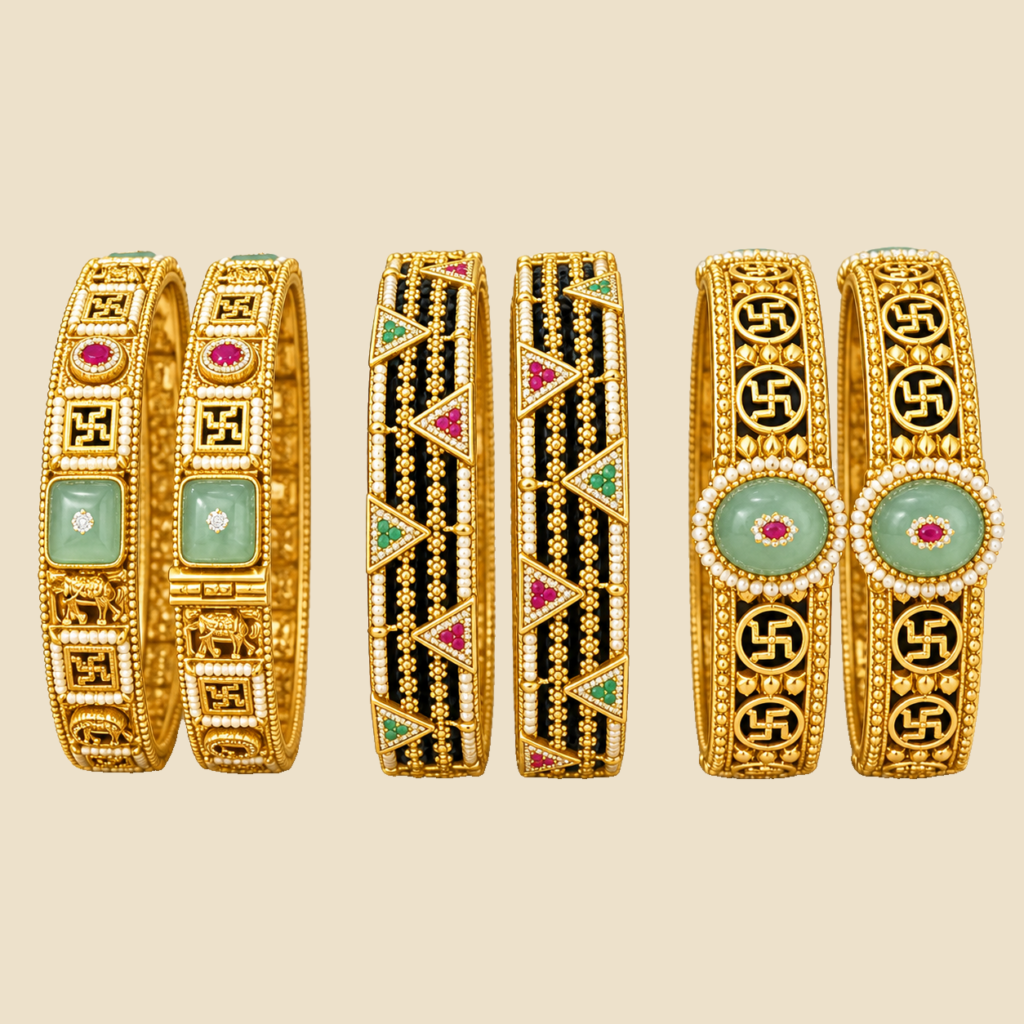 Traditional Golden Bangles Set with Swastik Design