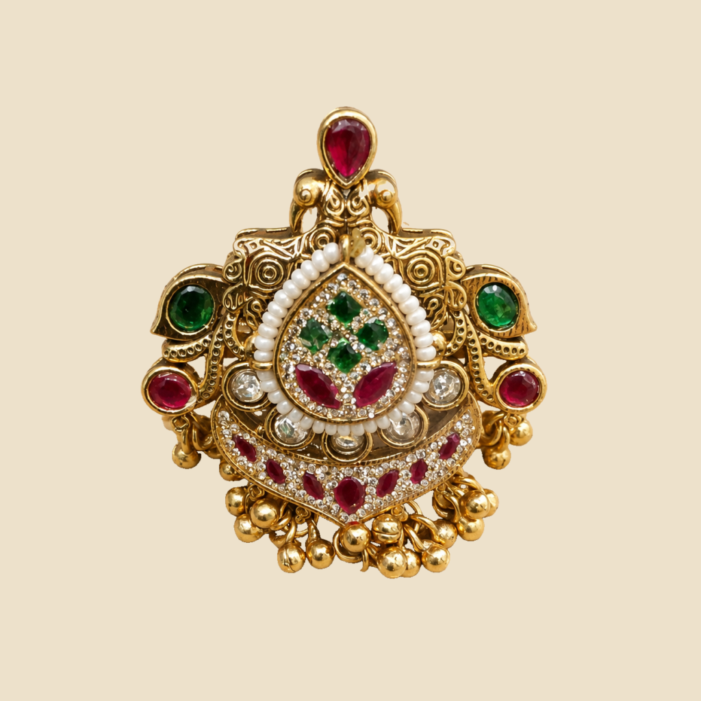 Antique Gold Peacock Kundan Statement Ring