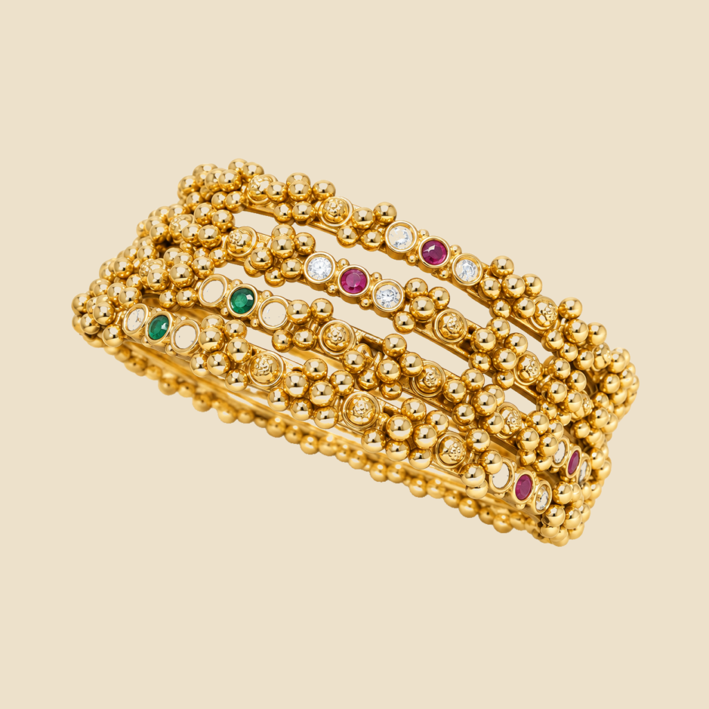 Golden Stone-Studded Bangle Set with Colorful Accents