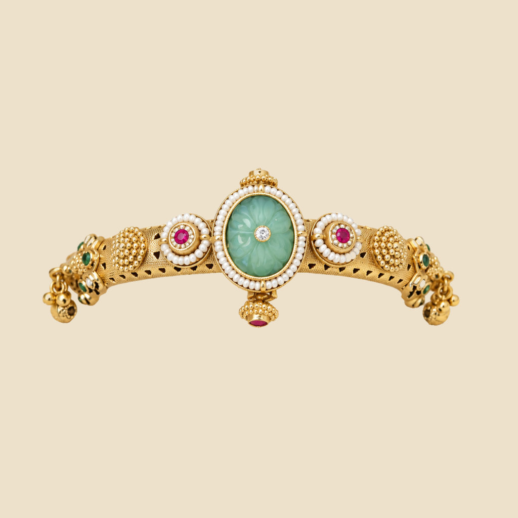 Antique Gold-Plated Turquoise Stone Bracelet with Ruby Accents