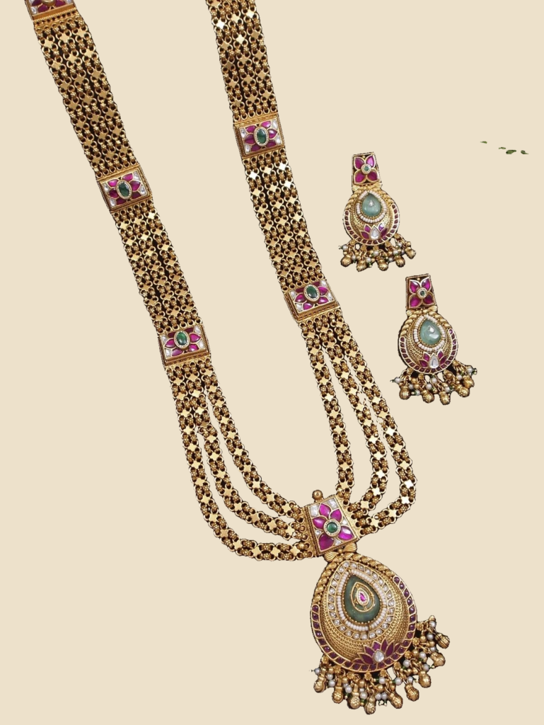 Layered Antique Gold Long Necklace Set