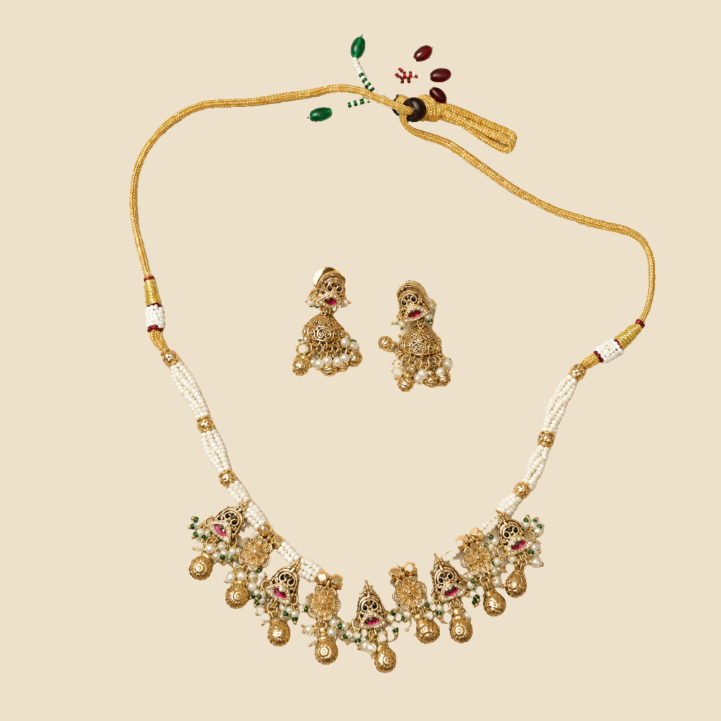 Antique Gold Pearl Guttapusalu Necklace Set