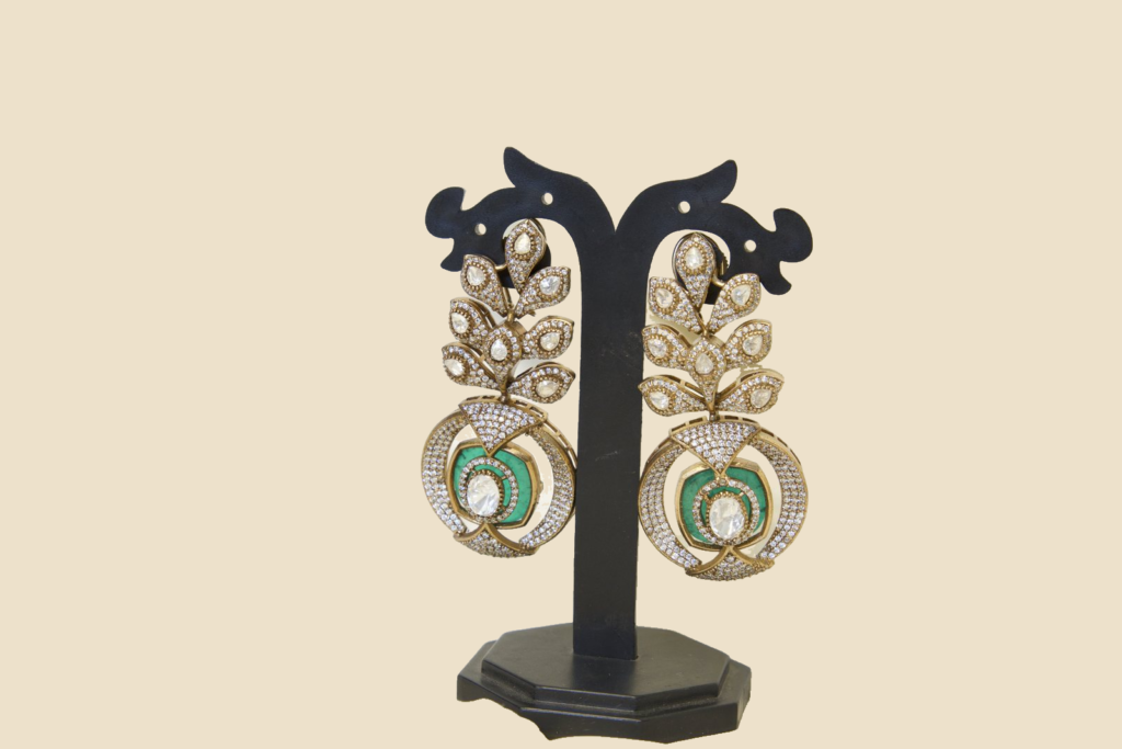 Elegant Green & Gold American Diamond Drop Earrings