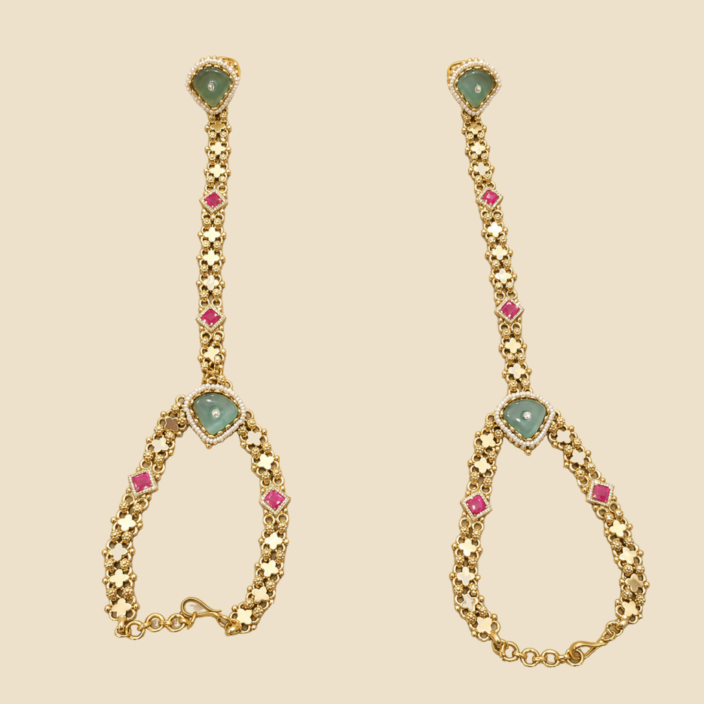 Antique Gold Mint Ruby Hand Harness Pair