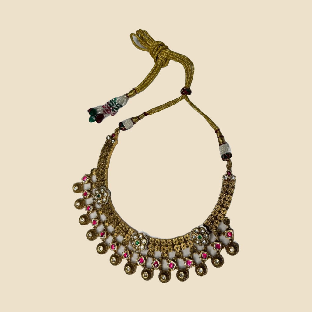 Golden Beaded Necklace Set with Matching Jhumka Earrings