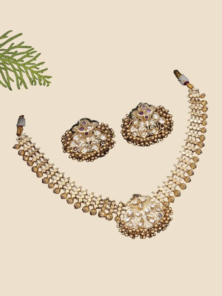 Floral Kundan Necklace Set with Statement Studs