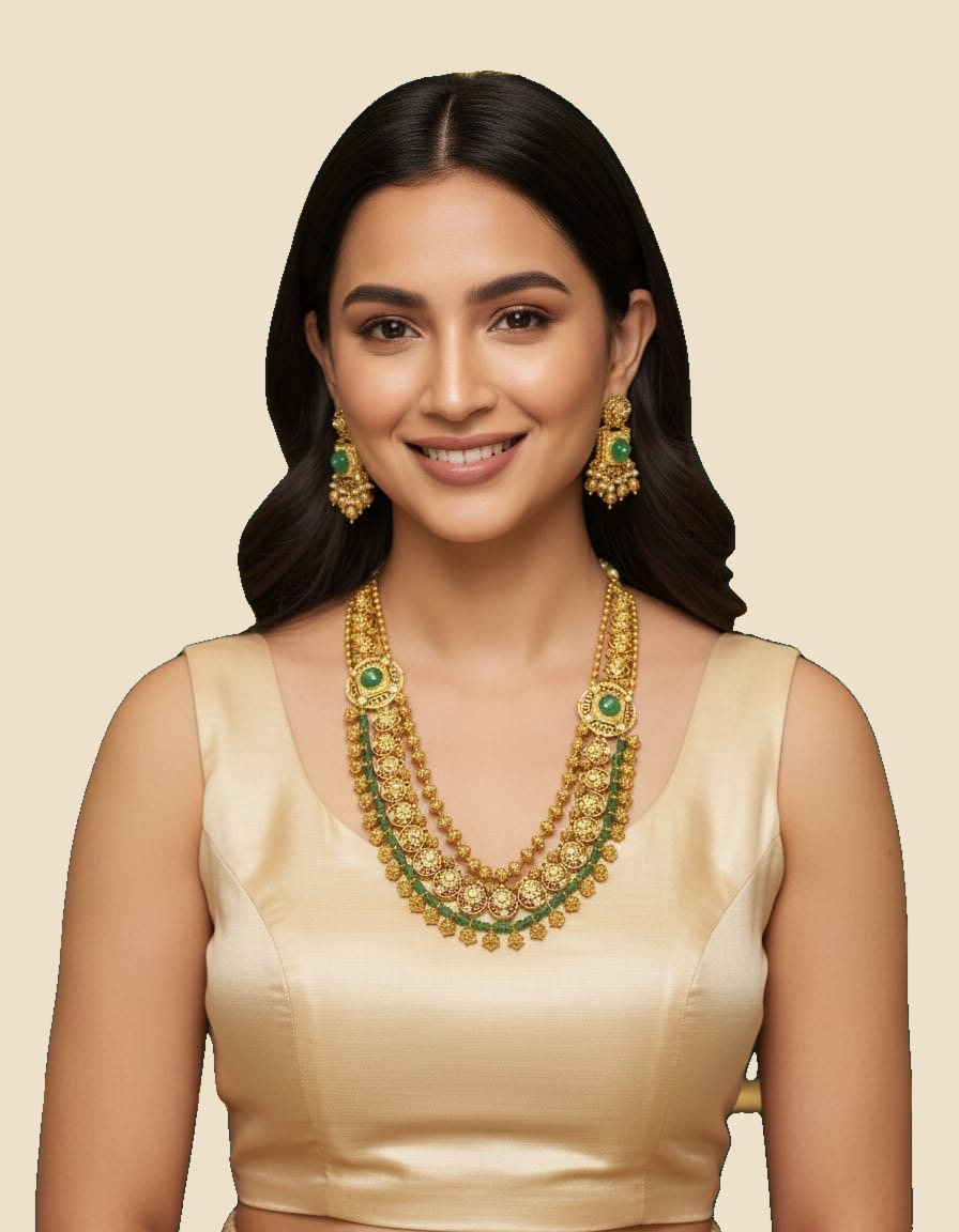 Layered Antique Gold Temple Necklace Set
