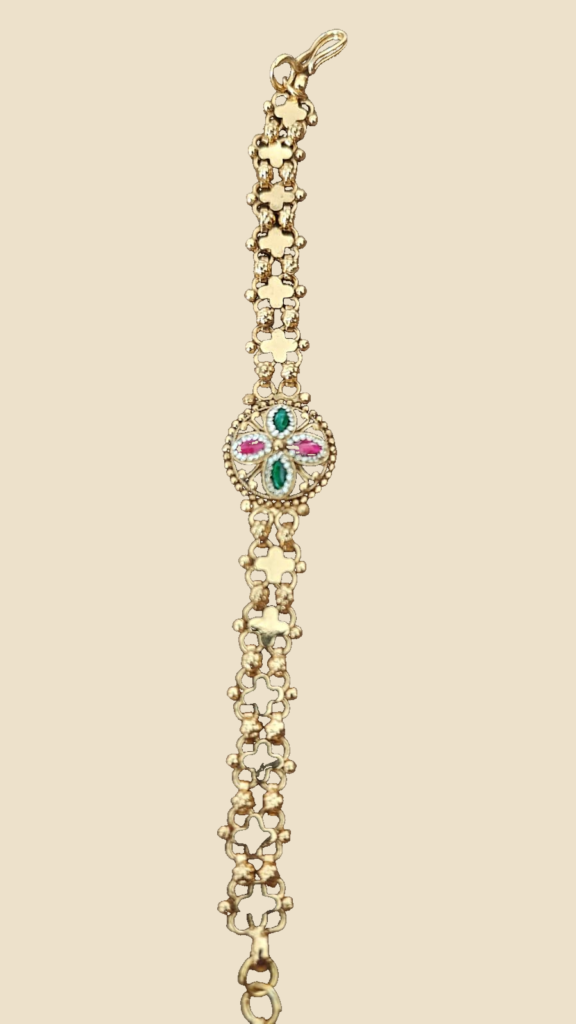 Antique Gold Floral Link Bracelet with Multicolour Stones
