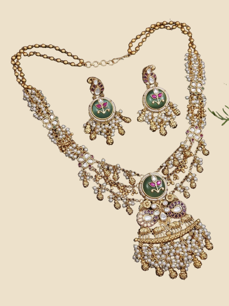 Antique Gold Jhumka Pendant Necklace Set