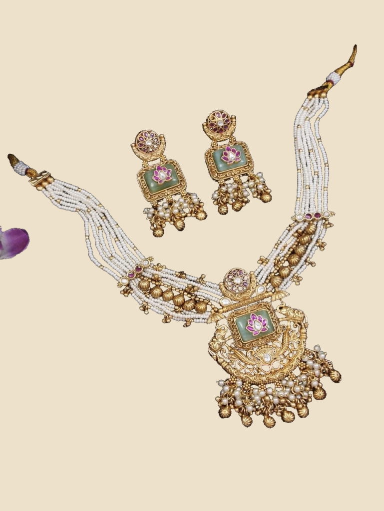 Pearl-Strand Kundan Pendant Set with Matching Earrings