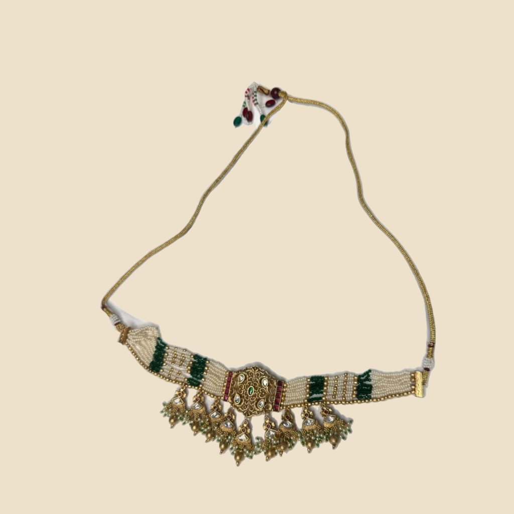 Traditional Pearl & Beaded Choker Necklace Set with Jhumka Earrings